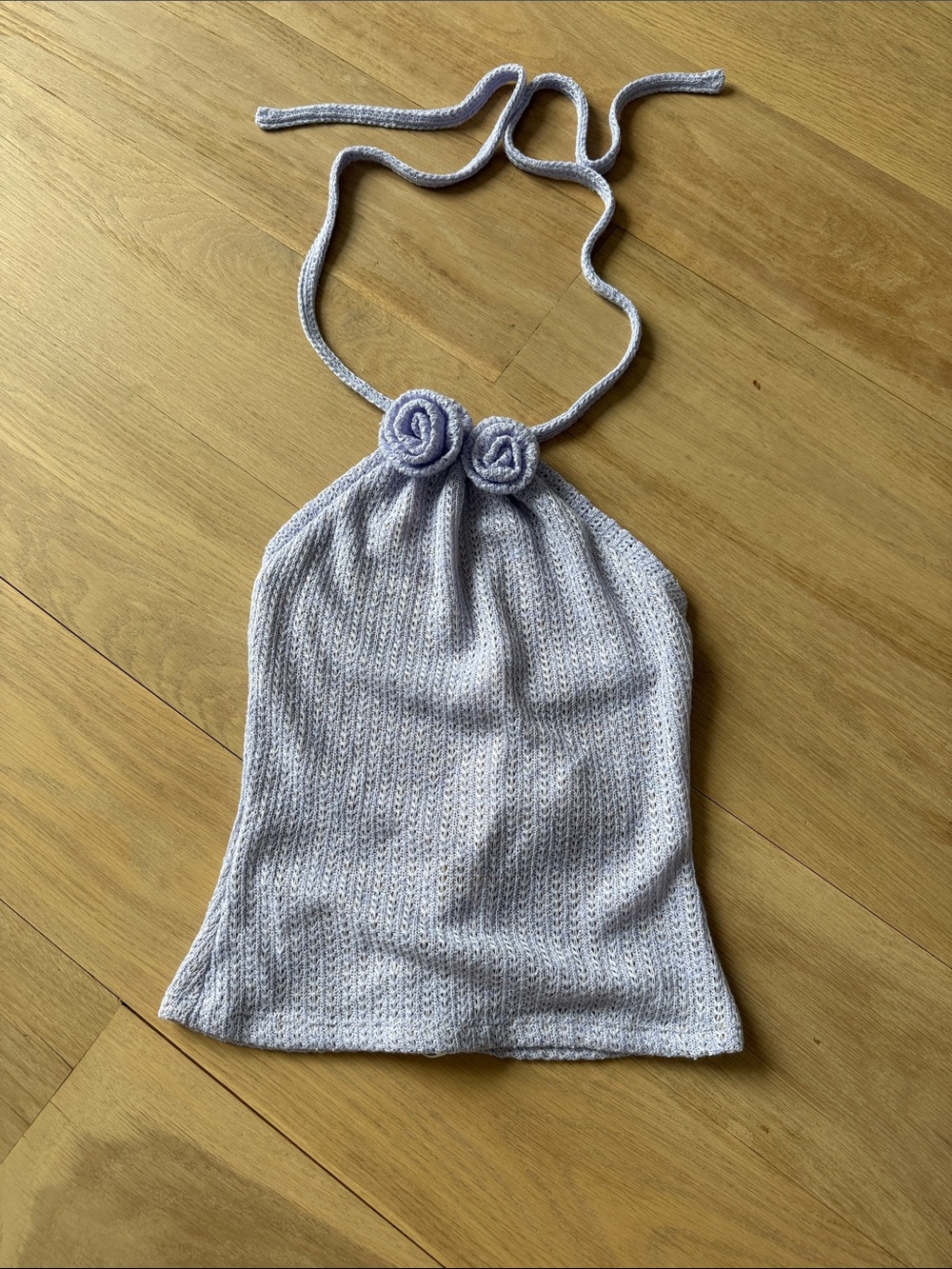 Lavender Knit Halter Top with Rosette Details